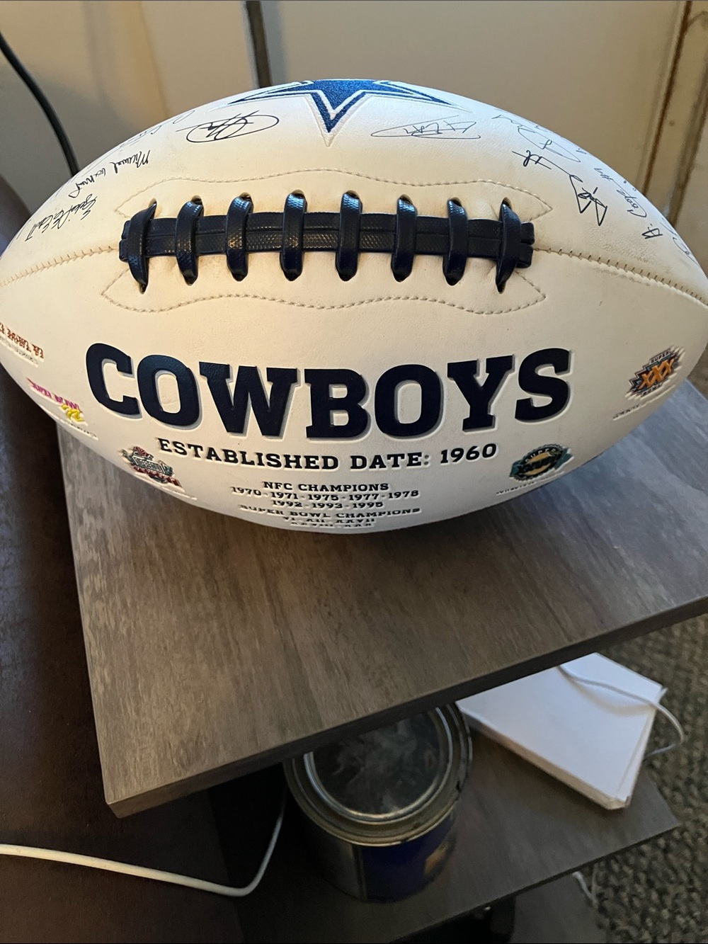 NFL Dallas Cowboys White & Navy Autographed Commemorative Football